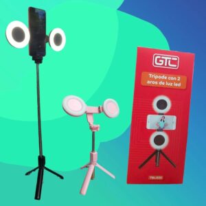 Soporte para Celular con Tripode y 2 Aros Led  NEGRO