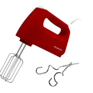 Batidora de Mano 4 Vel + Turbo con Base Porta Accesorios Peabody 300W ROJA