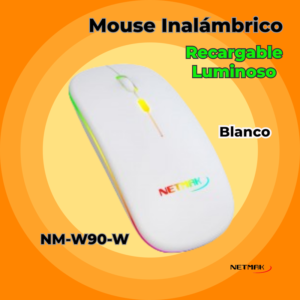 Mouse ✅Inalámbrico Recargable Luminoso✅ Netmak  NM-W90-Blanco