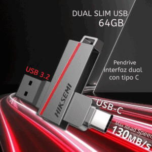 Pendrive 64GB USB 3.2 y USB-C Dual Slim HIKSEMI